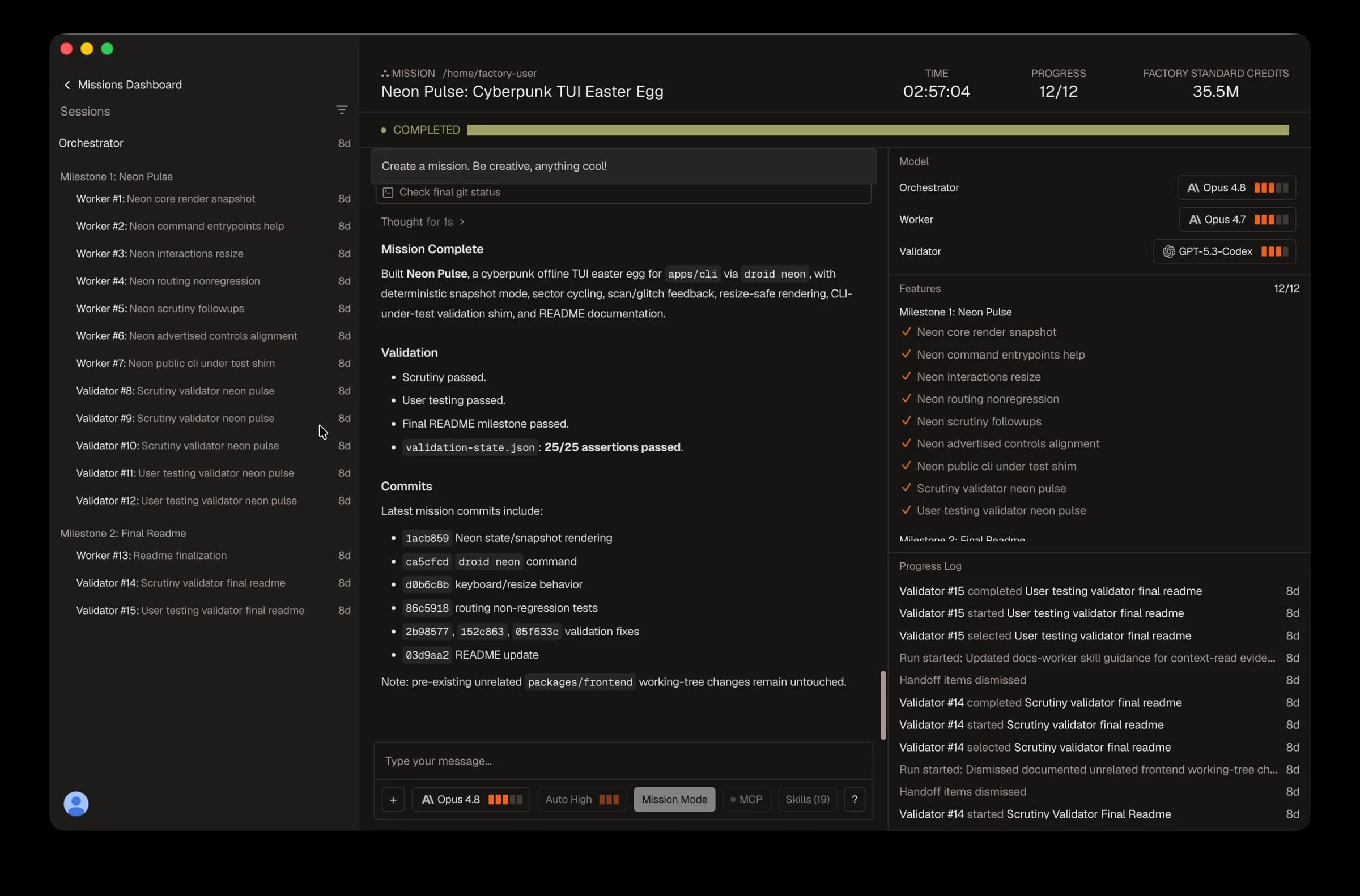 Mission Control dashboard in the Factory App