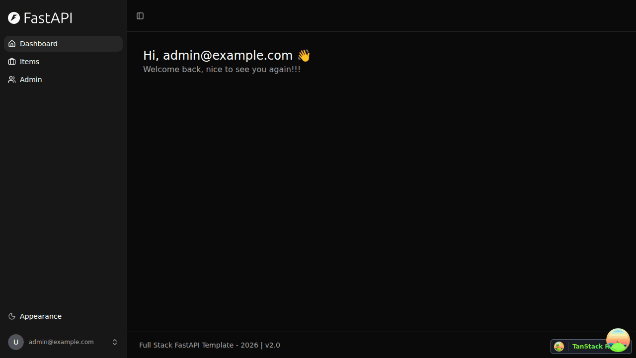 Dashboard after successful login, showing the v2.0 footer badge